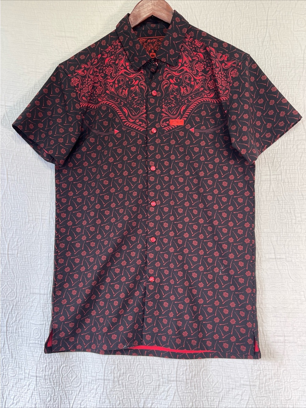 Retro Rifle Shirt Mens Small Old Silence Western Pearl Snap Floral Rockabilly S
